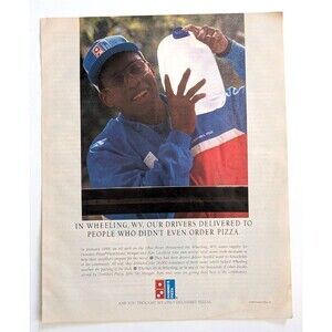 1989/1990 Domino's Pizza Vintage Print Ad Wheeling WV Oil Spill Delivering Water